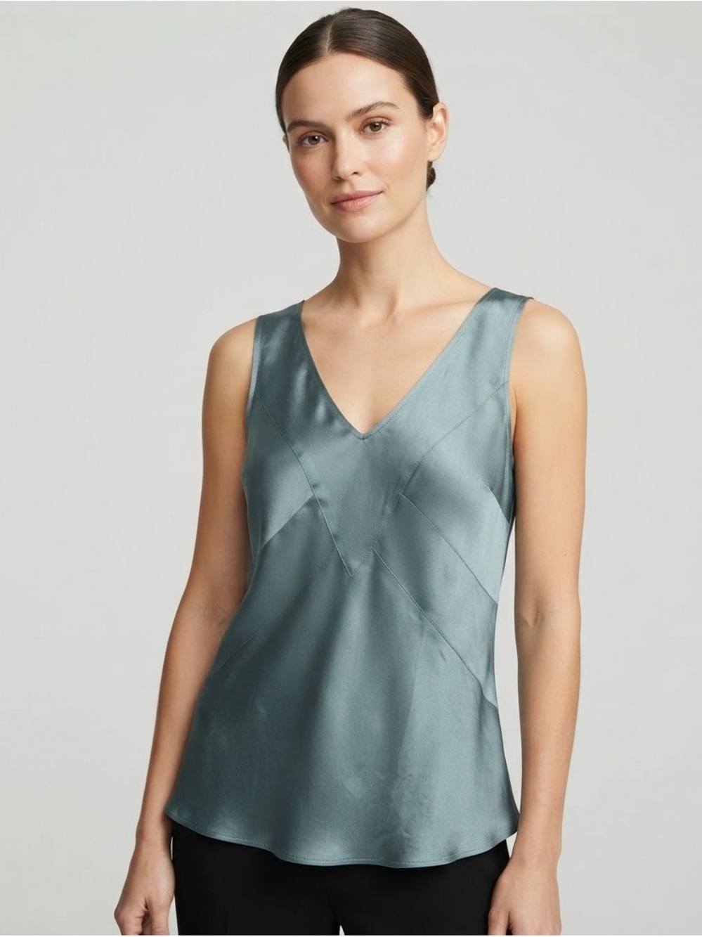Club Monaco Silk Blend Blue Green Mara V-Neck Tank Top M